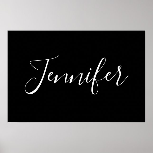 Your Name | Elegant White Script on Black Poster (Front)