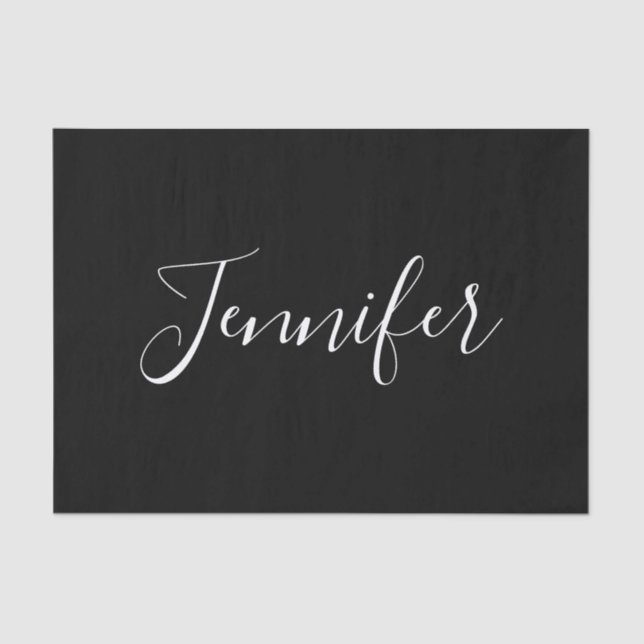 Your Name | Elegant White Script on Black Tissue Paper (Front)