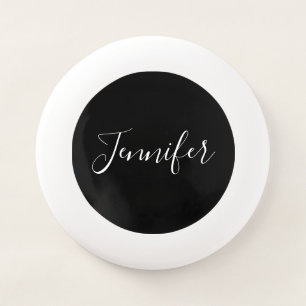 Your Name   Elegant White Script on Black Wham-O Frisbee