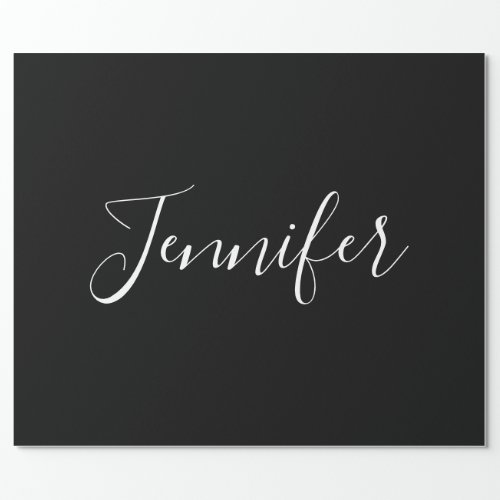 Your Name  Elegant White Script on Black Wrapping Paper