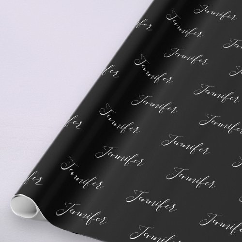 Your Name  Elegant White Script on Black Wrapping Paper