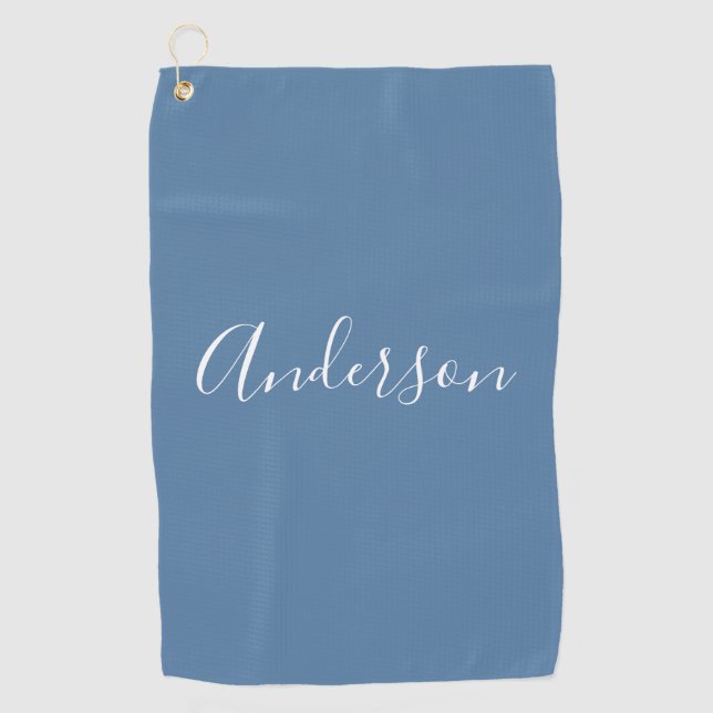 Your Name | Elegant White Script on Grey Blue Golf Towel (Front)