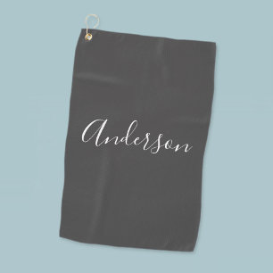 Your Name   Elegant White Script on Grey Golf Towel