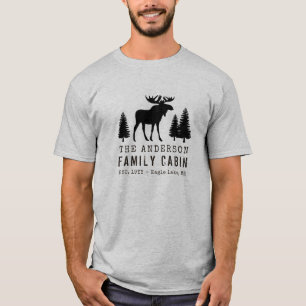 Your Name Family Cabin Moose Pine Tree Silhouette T-Shirt