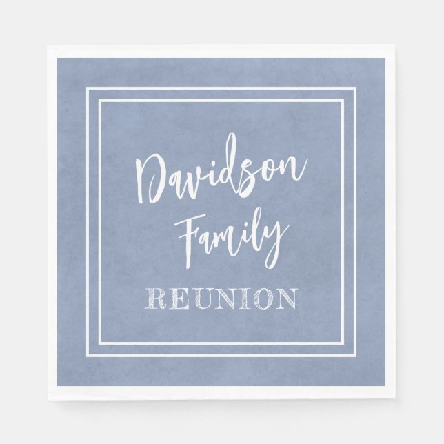 Your Name Family Reunion Script Dusty Blue Paper Napkins (Front)