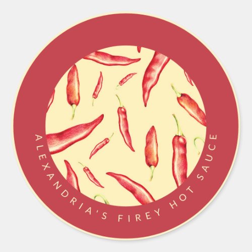 Your Name Firey Hot Sauce  Red Chili Peppers Classic Round Sticker