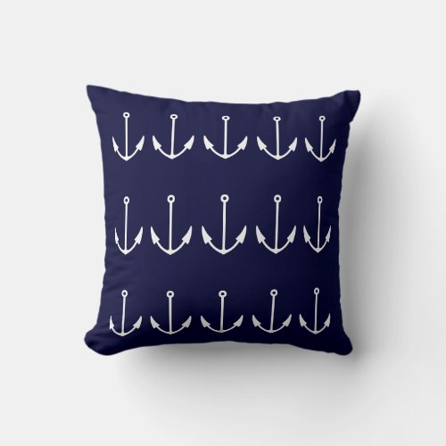 Your Name Fishing  Anchor WHITE on BLUE PILLOW