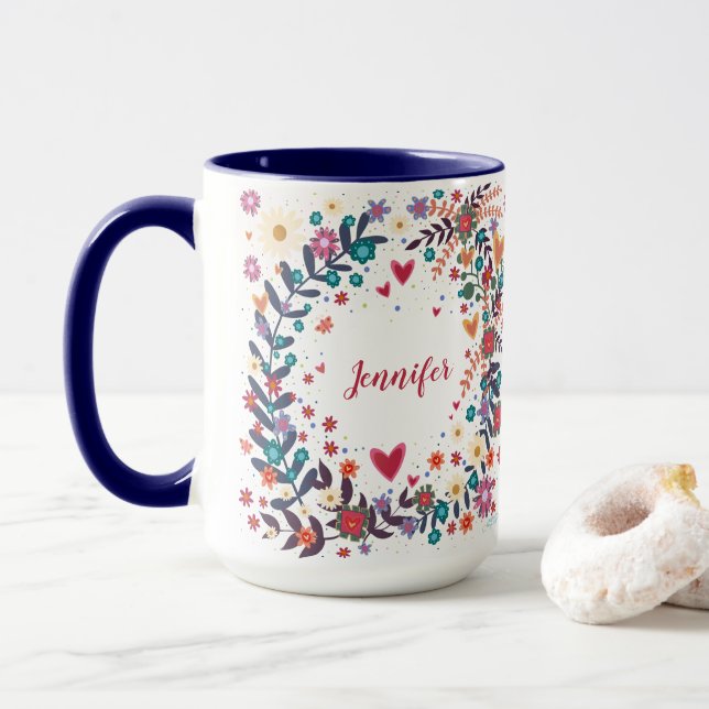 Your Name Floral Custom Pretty Inspirivity Mug (With Donut)