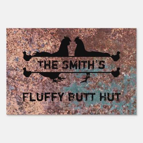 Your Name Fluffy Butt Hut Distressed Rusted Metal  Sign