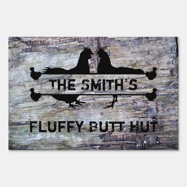 Your Name Fluffy Butt Hut Distressed Wood Look Sign (Back)