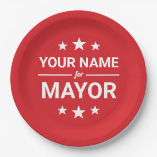 Your Name for Mayor Custom Text & Colors Stars Red Paper Plates