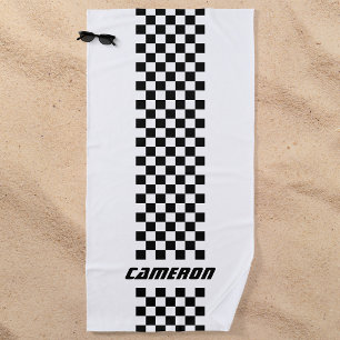 Your Name Fully Custom Colors Checkered Stripe Beach Towel