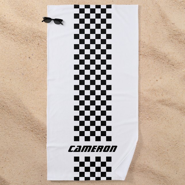 Your Name Fully Custom Colors Checkered Stripe Beach Towel (Creator Uploaded)