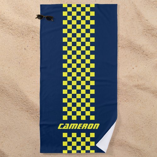 Your Name Fully Custom Colors Checkered Stripe Beach Towel