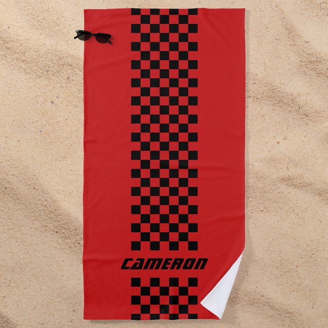 Your Name Fully Custom Colors Checkered Stripe Beach Towel (Creator Uploaded)