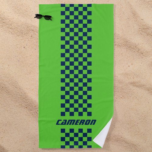 Your Name Fully Custom Colors Checkered Stripe Beach Towel