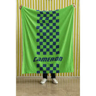 Your Name Fully Custom Colors Checkered Stripe Fleece Blanket