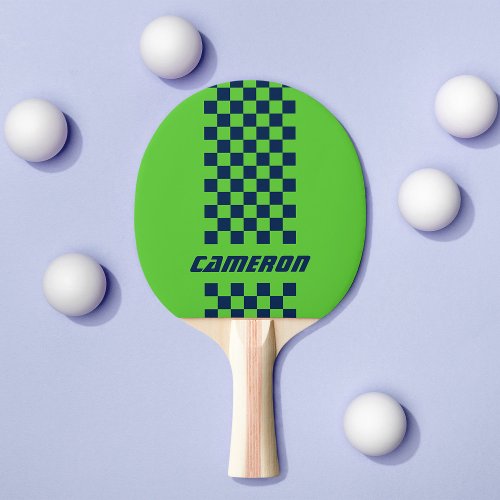 Your Name Fully Custom Colors Checkered Stripe Ping Pong Paddle