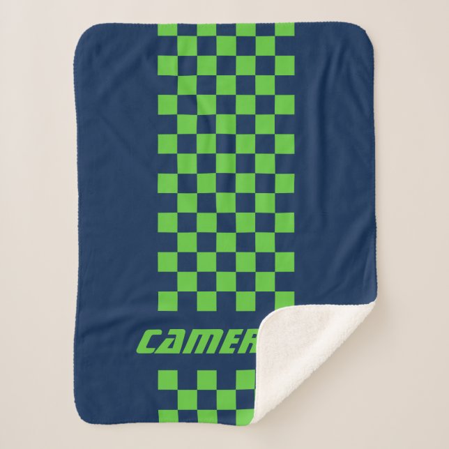 Your Name Fully Custom Colors Checkered Stripe Sherpa Blanket (Front)