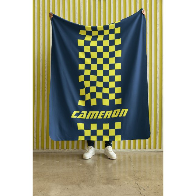Your Name Fully Custom Colors Checkered Stripe Sherpa Blanket (Creator Uploaded)