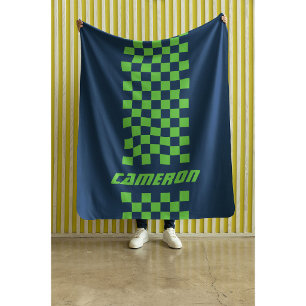 Your Name Fully Custom Colors Checkered Stripe Sherpa Blanket