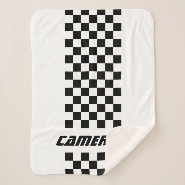Your Name Fully Custom Colors Checkered Stripe Sherpa Blanket (Front)