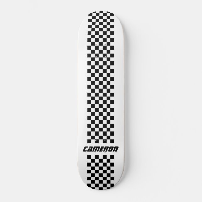 Your Name Fully Custom Colors Checkered Stripe Skateboard (Front)