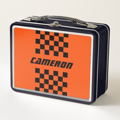 Your Name Fully Editable Colors Checkered Stripe Metal Lunch Box