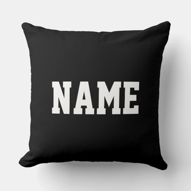 YOUR NAME Fun Athletic Text On Bold Modern Black Throw Pillow (Front)