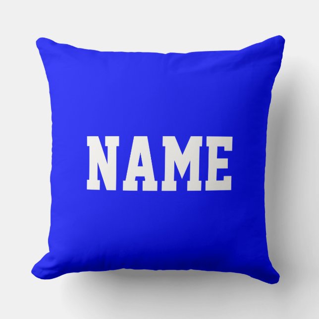 YOUR NAME Fun Athletic Text On Bright Royal Blue Throw Pillow (Front)