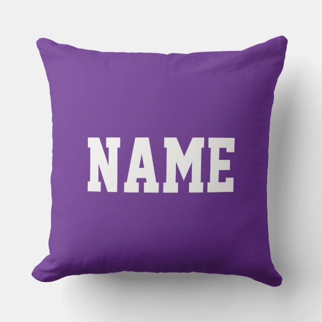 YOUR NAME Fun Athletic Text On Fun Royal Purple Throw Pillow (Front)