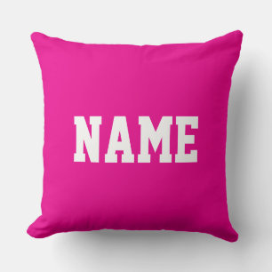 YOUR NAME Fun Athletic Text On Sporty Bold Pink Throw Pillow