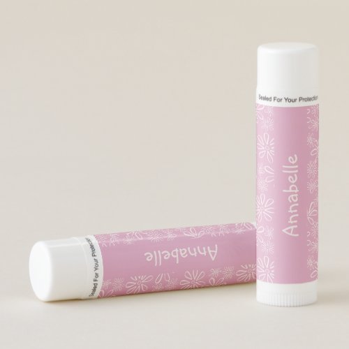 Your Name Girly Pink Flower Doodle Lip Balm