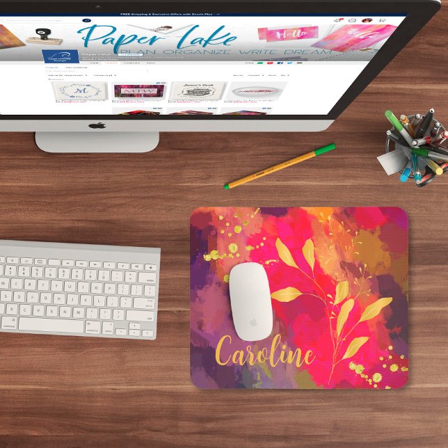 Your Name Gold Splashed Bright Scarlet Abstract Mouse Pad (Creator Uploaded)