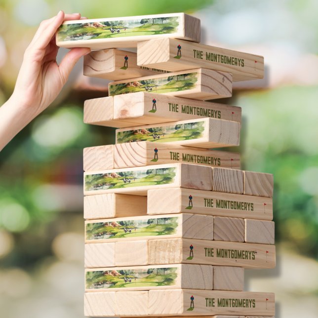 Your Name Golf Course  Topple Tower (Personalized giant topple tower features your name on the front and a golf course scene on the back)