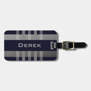 Your Name & Gray Navy Blue Stripes Luggage Tags