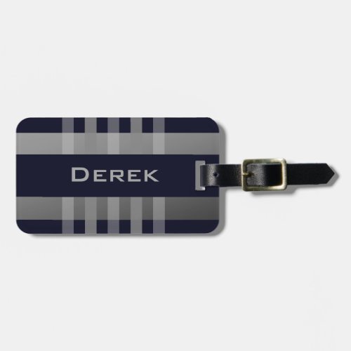 Your Name  Gray Navy Blue Stripes Luggage Tags