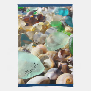 Your Name Hand Towels Personalized Blue Seaglass