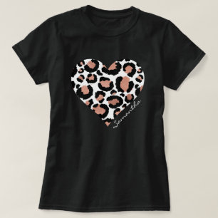 Your Name Heart Leopard Cheetah Animal Pattern T-Shirt