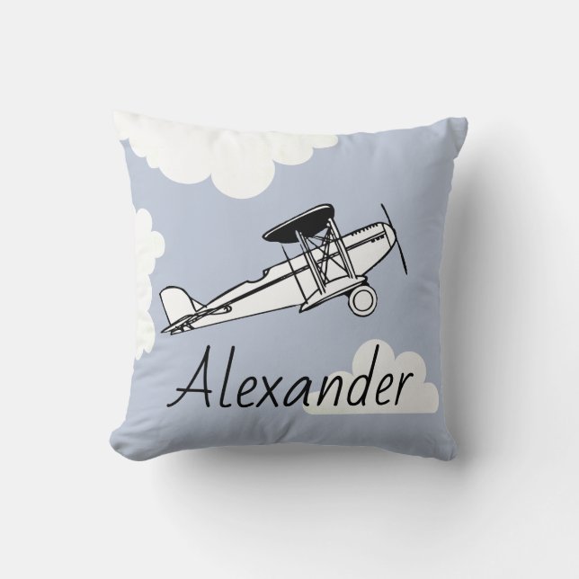Your Name Here Airplane Clouds Pillow (Front)