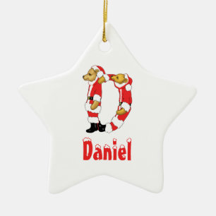 Your Name Here! Custom Letter D Teddy Bear Santas Ceramic Ornament