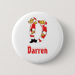Your Name Here! Custom Letter D Teddy Bear Santas Pinback Button