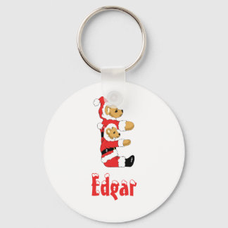 Your Name Here! Custom Letter E Teddy Bear Santas Keychain