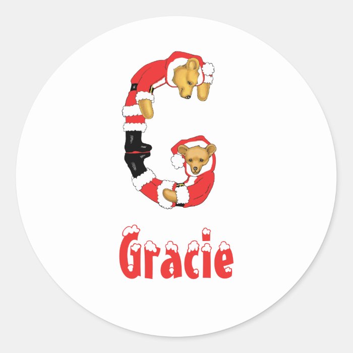 Your Name Here Custom Letter G Teddy Bear Santas Round Sticker