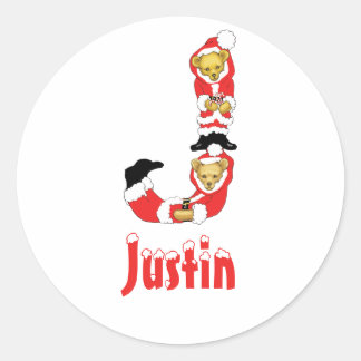 Your Name Here! Custom Letter J Teddy Bear Santas Classic Round Sticker