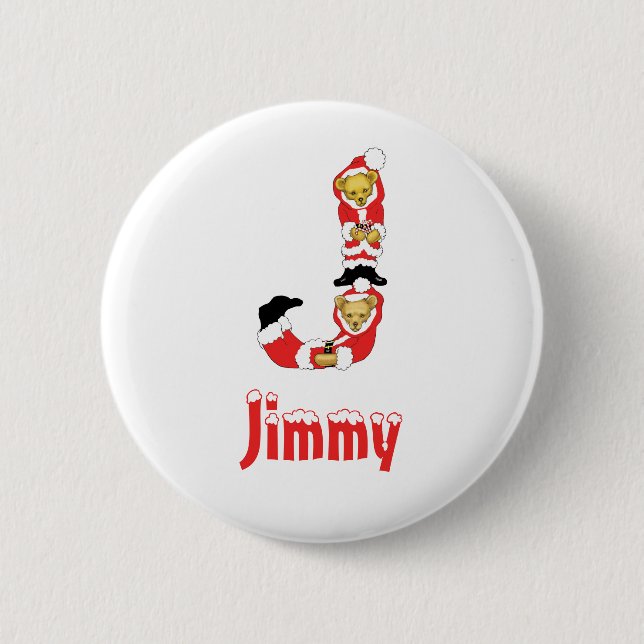 Your Name Here! Custom Letter J Teddy Bear Santas Pinback Button (Front)