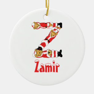 Your Name Here! Custom Letter Z Teddy Bear Santas Ceramic Ornament