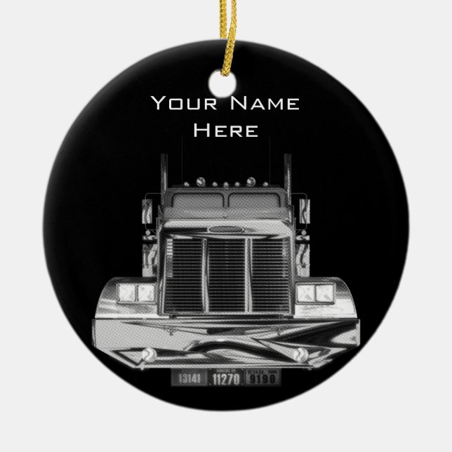 YOUR NAME HERE - Custom Rear-View Mirror Truck Ceramic Ornament (Front)