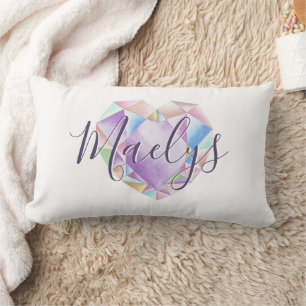 Your Name Here Cute Pastel Rainbow Heart Diamond Lumbar Pillow