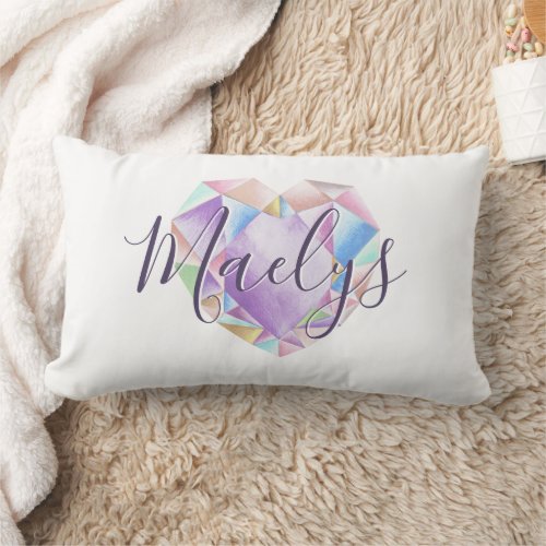   Your Name Here Cute Pastel Rainbow Heart Diamond Lumbar Pillow